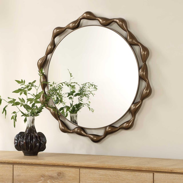 Modern Remolino Round Bronze Mirror For Sale - Image 3 of 6