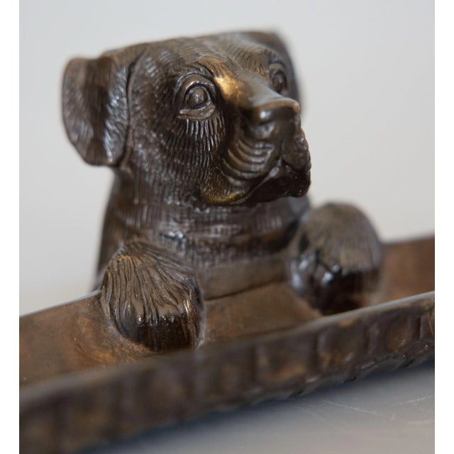 Metal Vintage Bronze Tone Metal Dog Pen Tray Desk Accessory For Sale - Image 7 of 8