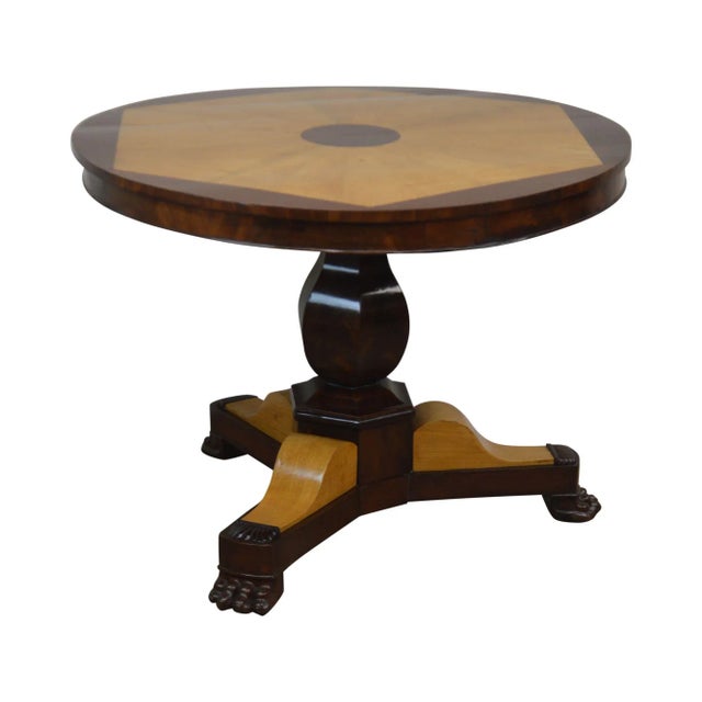 French Charles X Antique Mahogany & Elm Wood 2 Tone Round Center Table For Sale - Image 13 of 13