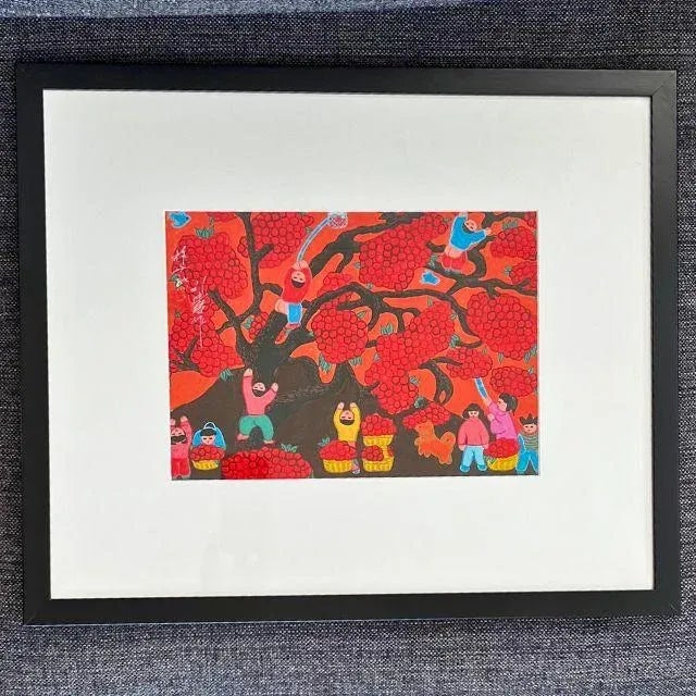 1990s 1990s Chinese Folk Art, Gouache on Paper, Signed and Framed, Pair (2) For Sale - Image 5 of 10