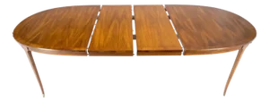 Oval American Walnut Mid Century Modern Dining Table on Tapered Leg 2 Leaves