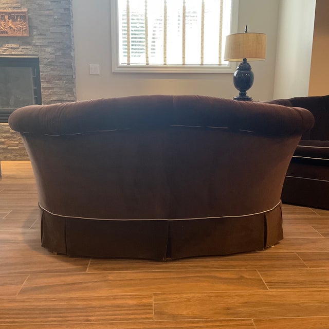 Late 20th Century Baker Furniture Company Love Seat Upholstered in Brown Velvet - a Pair For Sale - Image 5 of 6