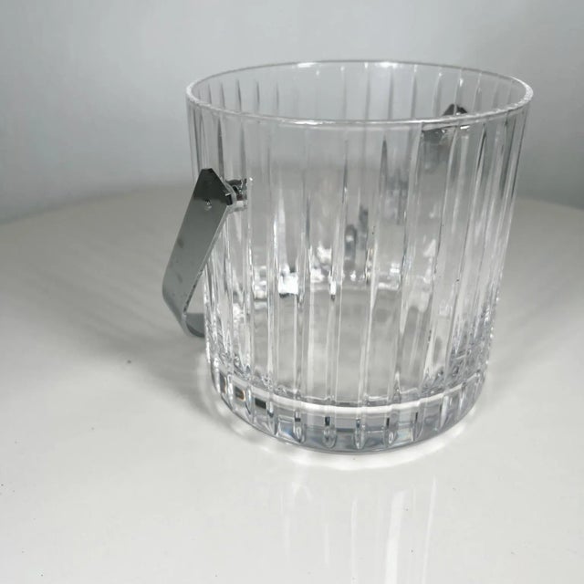 Metal 1960s Modernist Ribbed Crystal Glass Ice Bucket in Baccarat Style For Sale - Image 7 of 12