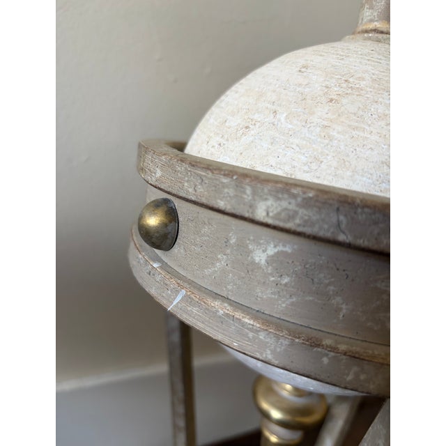 Pair of Neoclassical Travertine, Cast Iron & Brass Sculptural Lamps, Attributed to Michael Taylor For Sale - Image 16 of 17