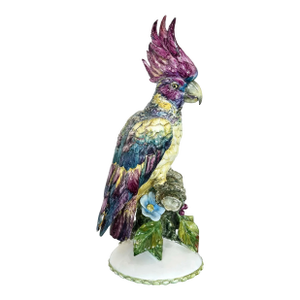Large, Guido Cacciapuoti Italian Art Deco Ceramic Cocatoo Animal Birds Figurine 1930