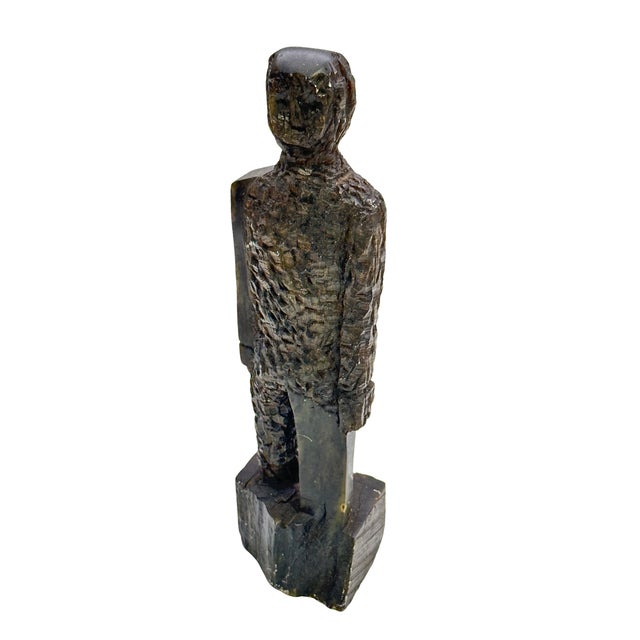 Vintage Brutalist Carved Stone Figural Sculpture, Signed Ekim For Sale - Image 4 of 7
