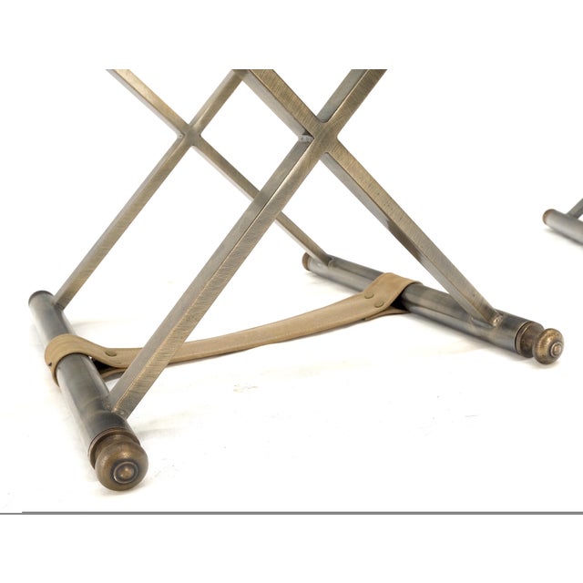 Pair of Glass Top X Bases Smoked Chrome End Side Bed Tables Stands DIA MINT! For Sale - Image 9 of 11