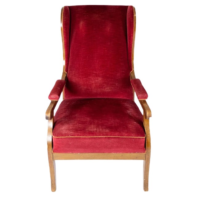 Red Velvet and Mahogany Armchair by Frits Henningsen For Sale
