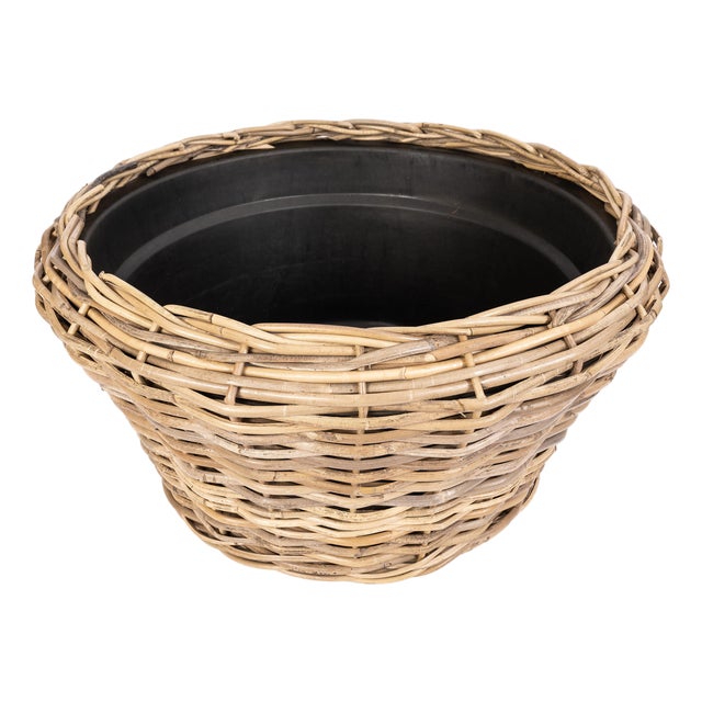 Artifacts Rattan Round Cone Planter with Black Plastic Insert, Natural, 22" For Sale