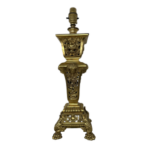 Antique French Doré Bronze Neoclassical Ormolu Gilt Electric Table Lamp