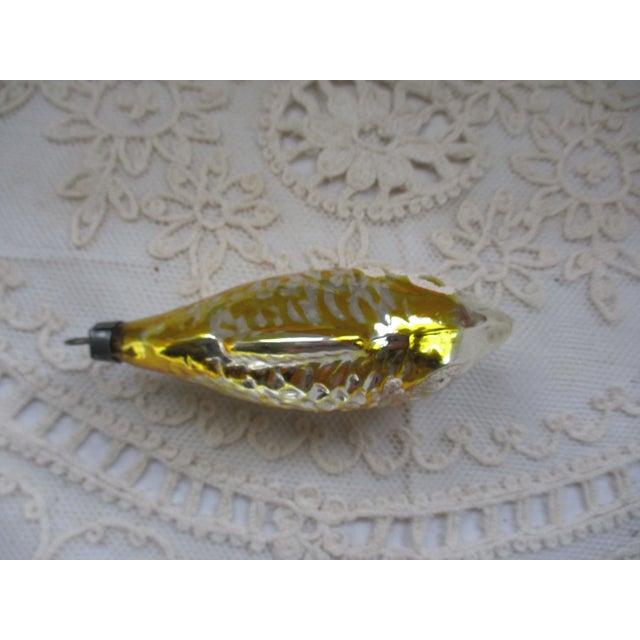 Yellow Antique Christmas Blown Mercury Glass Yellow With Mica Fish Feather Tree Ornament For Sale - Image 8 of 10