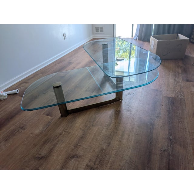 Metal 1970s Leon Rosen Pace Style Mid Century Brass and Glass Two Tier Coffee Table For Sale - Image 7 of 8