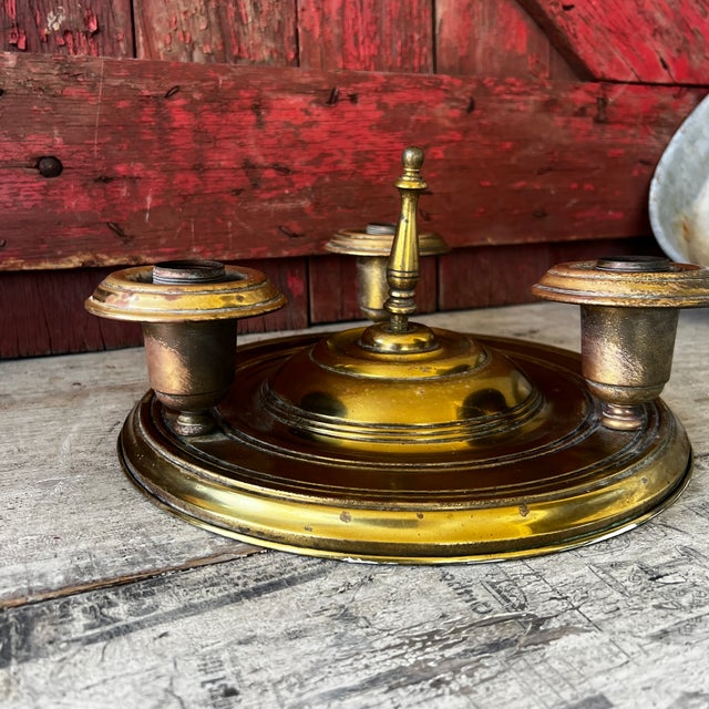 Vintage Brass 3-Arm Chandelier Base With Patina Finish 12" Diameter Intricate Design For Sale - Image 9 of 17