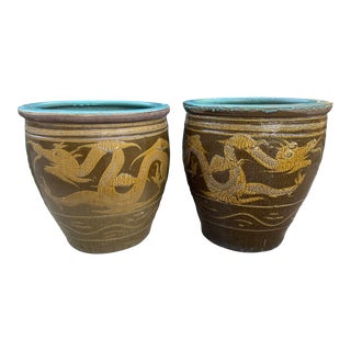 Early 20th Century Tony Duquette Style Chinese Dragon Egg Pots - a Pair For Sale