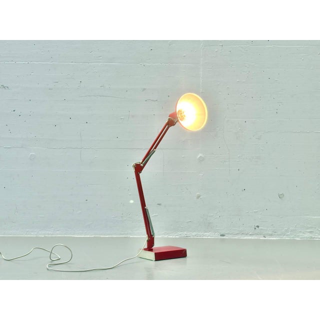 Mid-Century Articulated Desk Lamp in Red, 1970s For Sale - Image 4 of 17