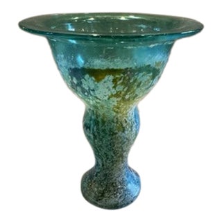 Vintage Signed Kosta Boda Blue Glass Pedestal Vase For Sale