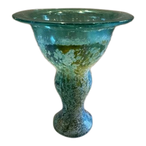 Vintage Signed Kosta Boda Blue Glass Pedestal Vase