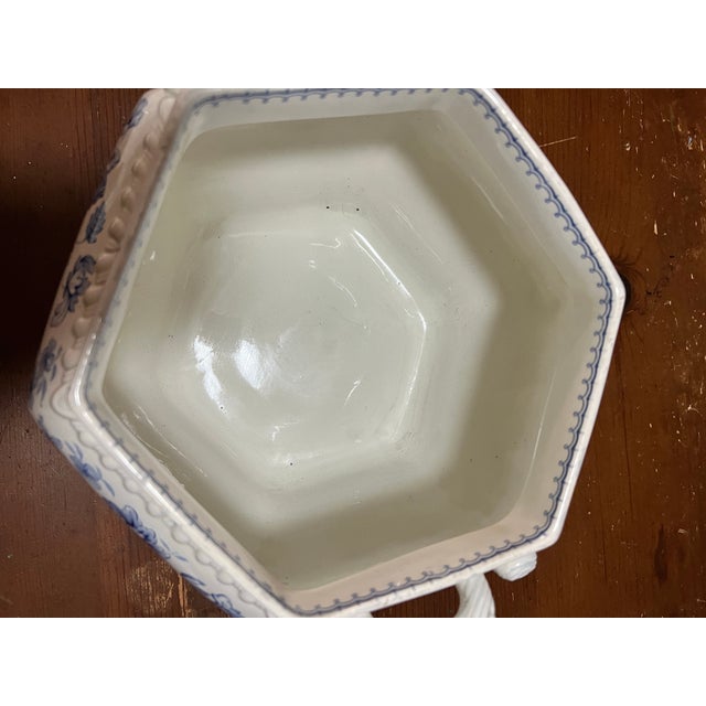 Antique English Staffordshire Blue Transfer Decorated Soup Tureen “Windsor Festoon” For Sale - Image 10 of 12