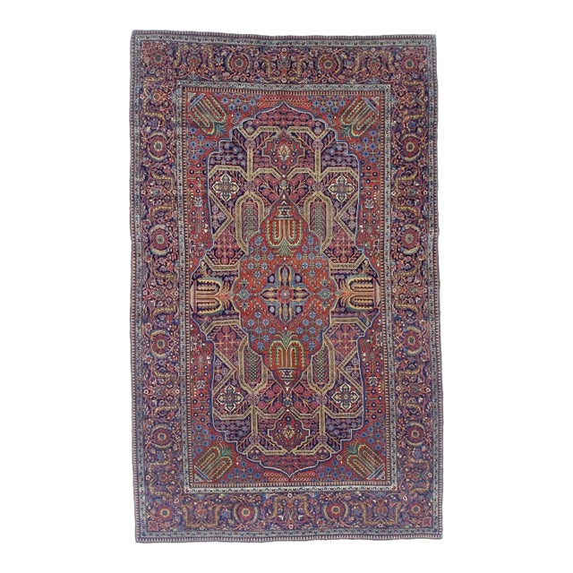 Antique Persian Kashan Rug 4'4" X 7’2” For Sale