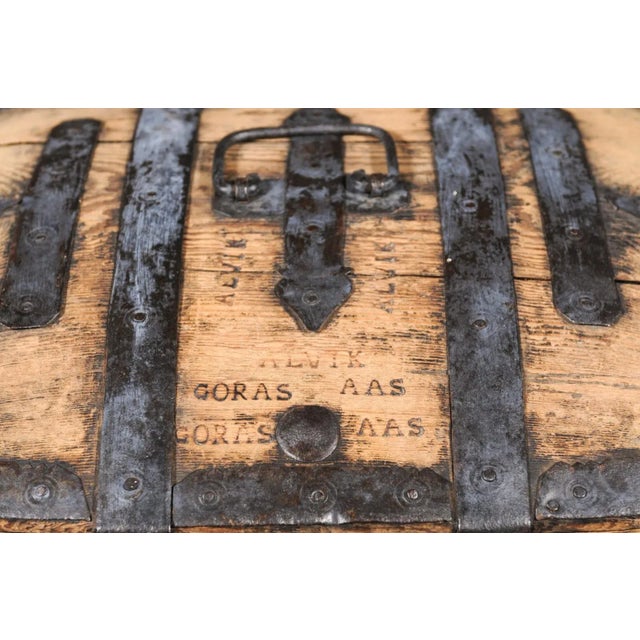 Brown Swedish 1790s Rustic Oval Top Wooden Box with Iron Accents and Distressed Patina For Sale - Image 8 of 12