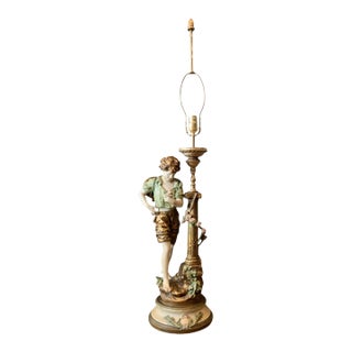 L & F Moreau J B Hirsh Table Lamp Spelter Sculpture of a Young Boy For Sale