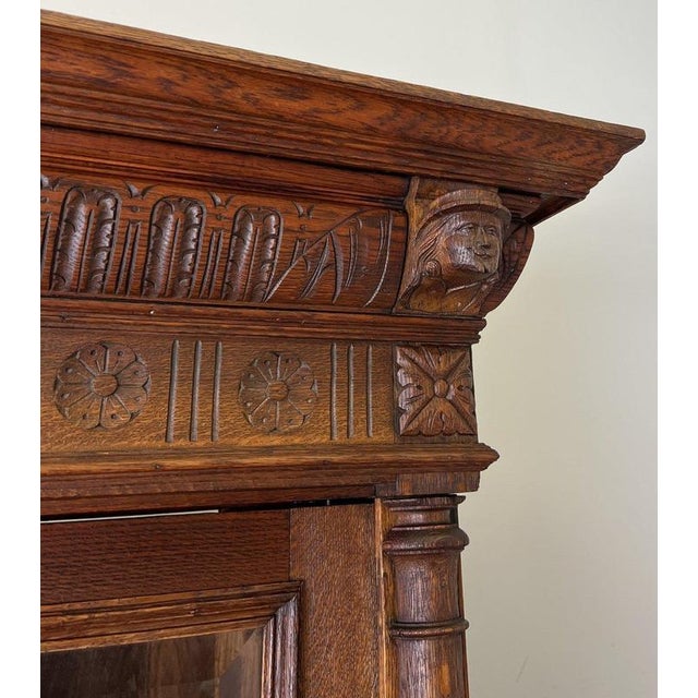 Wood Antique French Glazed Display Oak Cabinet For Sale - Image 7 of 16