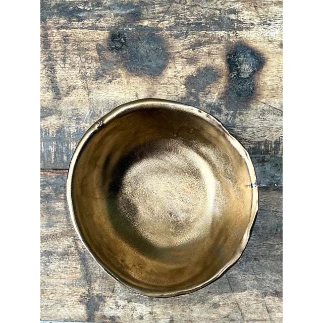 Ceramic Vintage Slab Built Bronzed Studio Pottery Bowl For Sale - Image 7 of 12