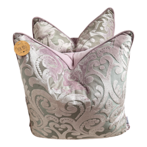 Pair of New Lilac Velvet Damask Throw Pillows With Down Inserts