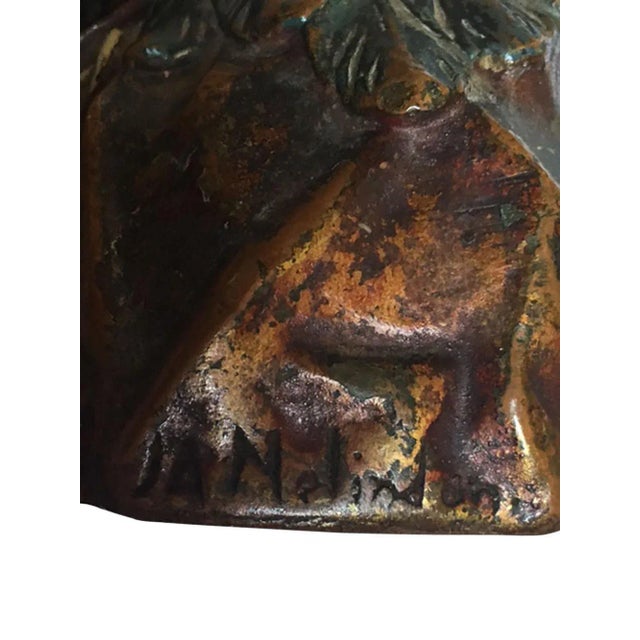 19th Century North American Indian Bronze Chiefs Signed Bookends - a Pair For Sale In Dallas - Image 6 of 8