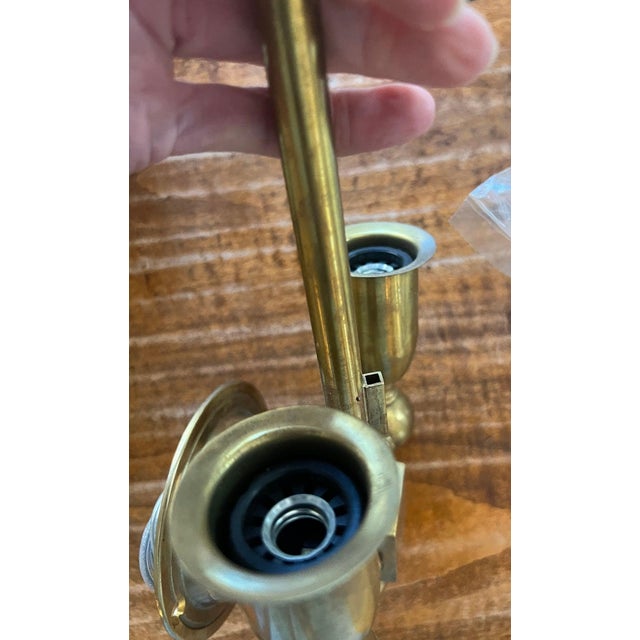Italian Brass Two-Light Wall Sconces With Original Ivory Shades - Pair For Sale - Image 12 of 15
