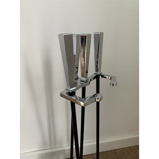 Chrome Late 20th Century Transitional Modern Chrome Fireplace Tool Set- 4 Pieces For Sale - Image 8 of 13