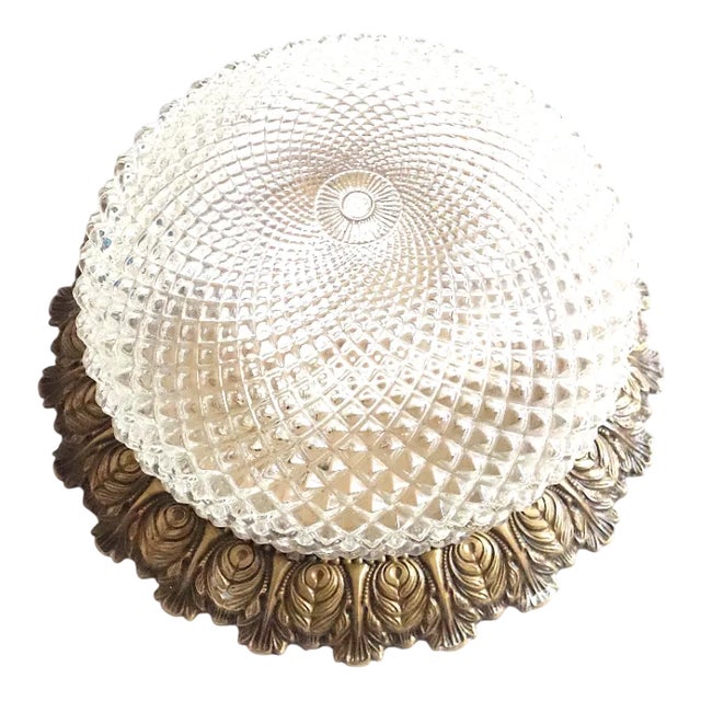 Vintage Brass and Crystal Glass Ceiling Lamp, 1960s For Sale