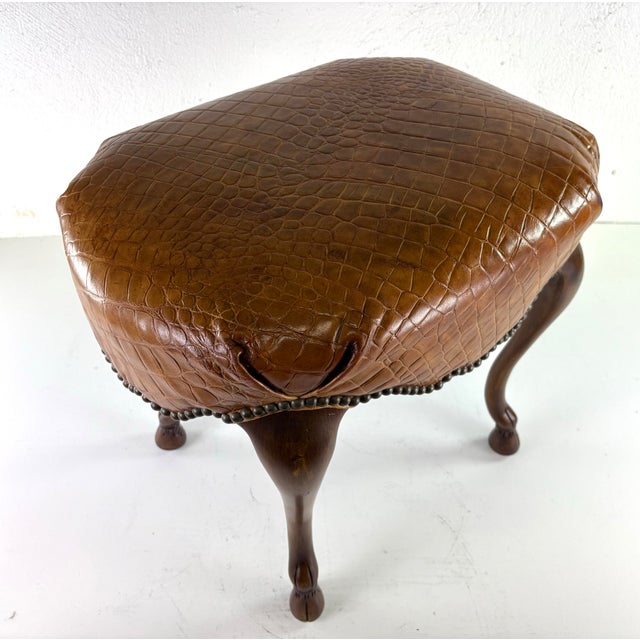 Ralph Lauren Regency Inspired Leather and Walnut Vanity Bench For Sale In Philadelphia - Image 6 of 12