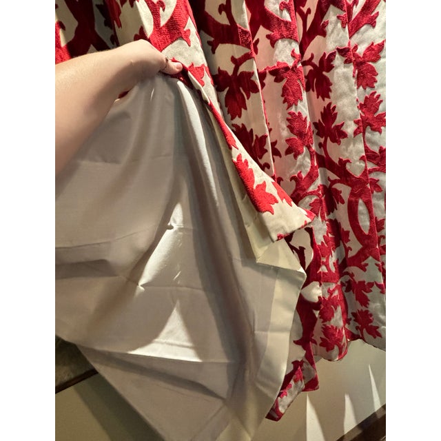 Late 20th Century Clarence House Sculptured Velvet Red & Ivory Drapes For Sale - Image 5 of 5