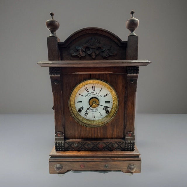 Victorian Antique English Parlor Mantel Clock by Fattorini & Sons - Patented Alarm For Sale - Image 3 of 9