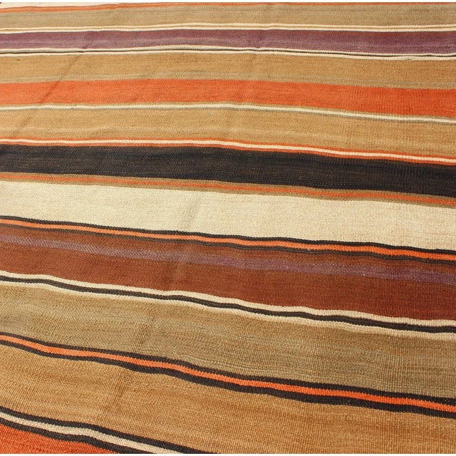 Multicolored Vintage Kilim Large Gallery Rug With Horizontal Stripes For Sale - Image 4 of 13