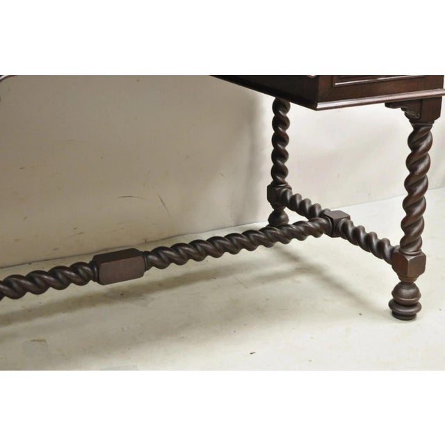 Wood Antique Jacobean William and Mary Greek Key Carved Mahogany 3 Drawer Desk For Sale - Image 7 of 12