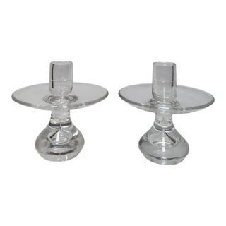 Pair of Steuben Crystal Teardrop Candlesticks For Sale