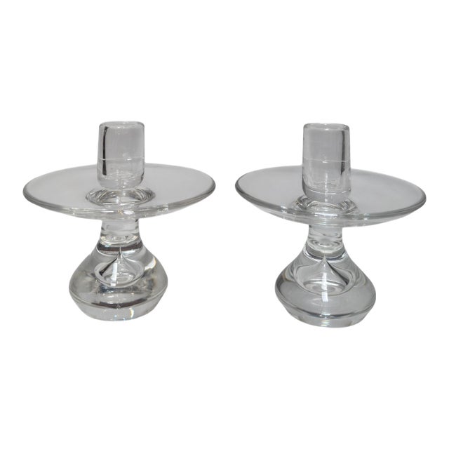 Pair of Steuben Crystal Teardrop Candlesticks For Sale