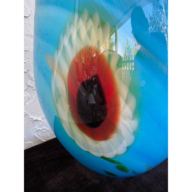 Blue Large Vintage Murano Art Glass Vase With Millefiori Flowers, Gold Aventurine & Heart-Shaped Rim, Italy For Sale - Image 8 of 12