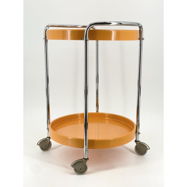 Space Age Serving Trolley with Two Removable Trays in Orange For Sale - Image 5 of 6