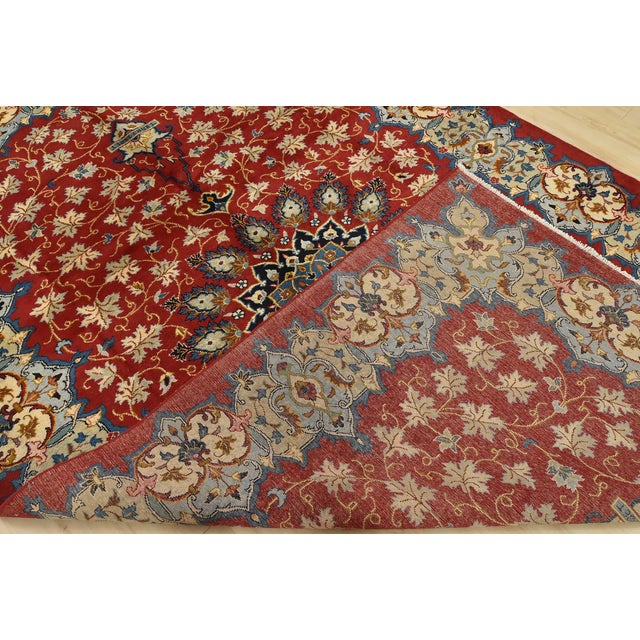 Kashan Rug 7’1” X 10’10” Red Wool Vintage Traditional Hand-Knotted Carpet For Sale - Image 13 of 14
