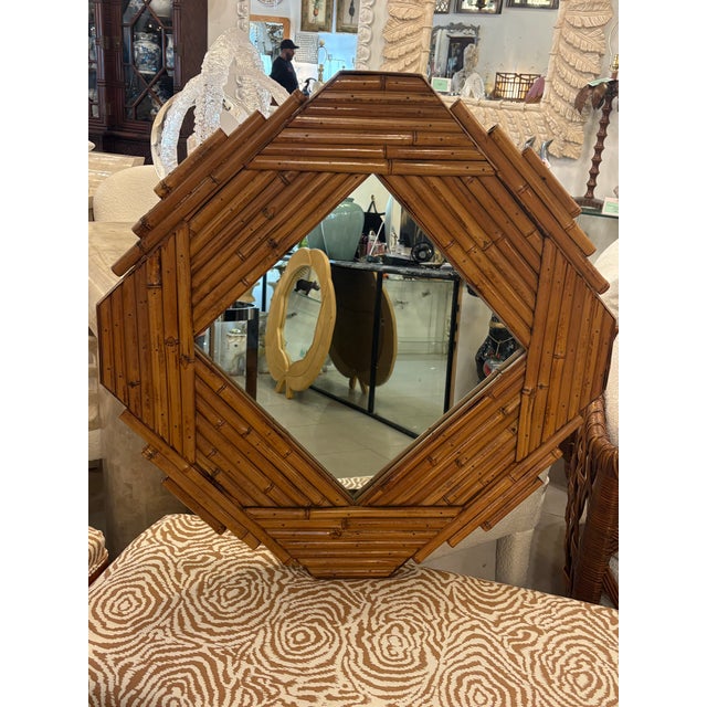 Brown Vintage Rattan Reed Bamboo Vivai Del Sud Italian Wall Mirror For Sale - Image 8 of 10
