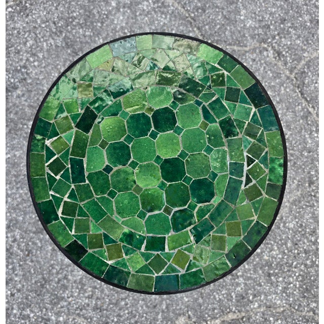 Moroccan 14" Mini Moroccan Mosaic Accent Table – Tamegroute Green Tile Top / Low Base For Sale - Image 3 of 7