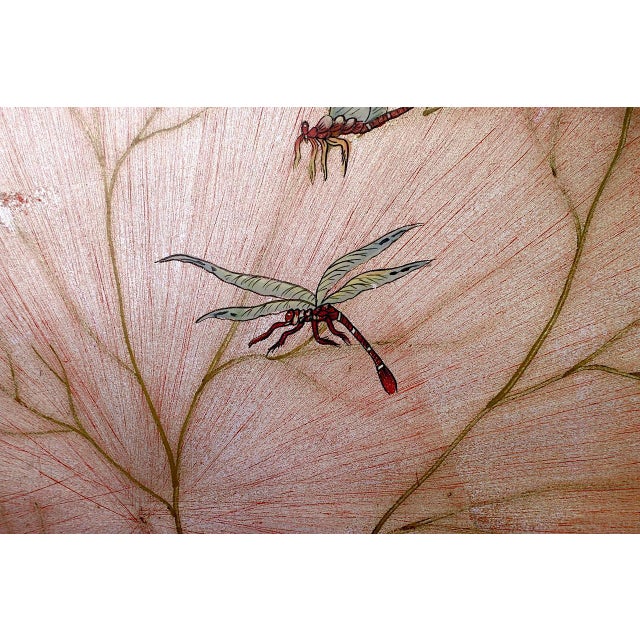 Peach Large Italian 'Golden Age' Polychrome Leaf Form Center Piece, Tray With Dragonflies & Insects For Sale - Image 8 of 10