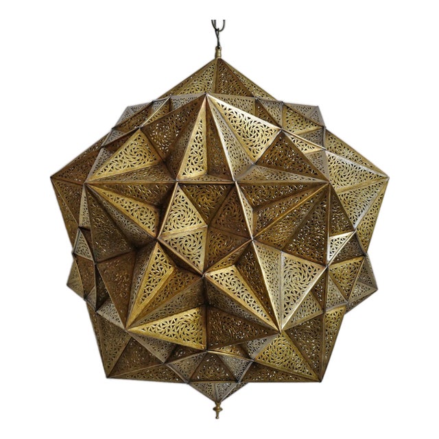 Vintage Indian Brass Origami Star Pendant Light Large For Sale