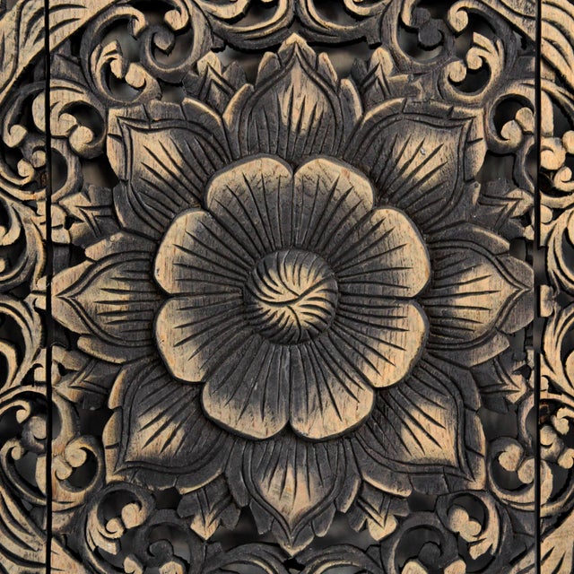 Indian Vintage Boho Antique Burn Carved Medallion Wall Panel 36" For Sale - Image 3 of 3