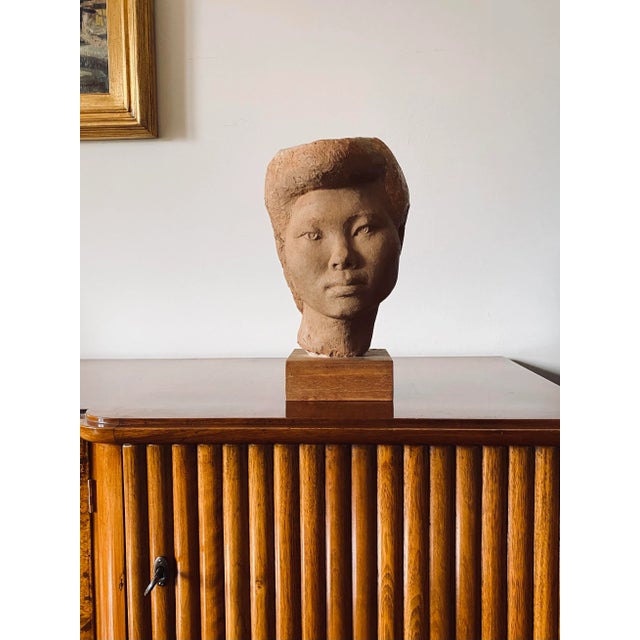 Willy Gordon, Terracotta Japanese Girl Akito Head Sculpture, France 1940s For Sale - Image 6 of 13