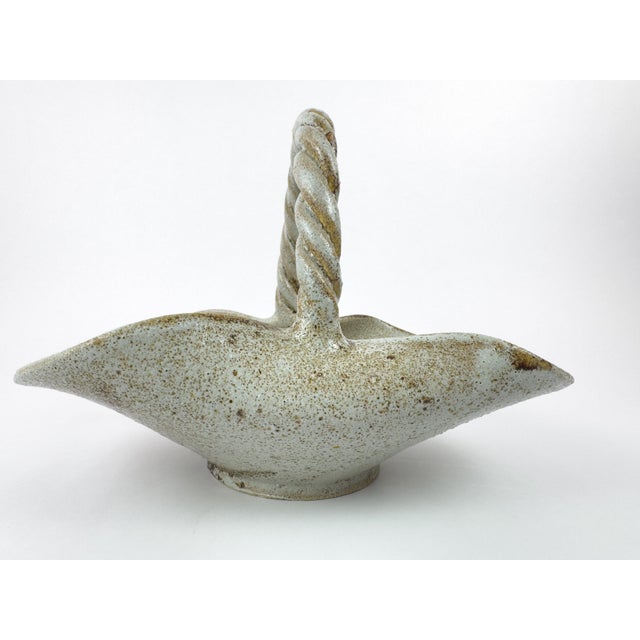 Vintage Accolay Stoneware Basket With Twisted Handle, France, 1960s For Sale - Image 9 of 16