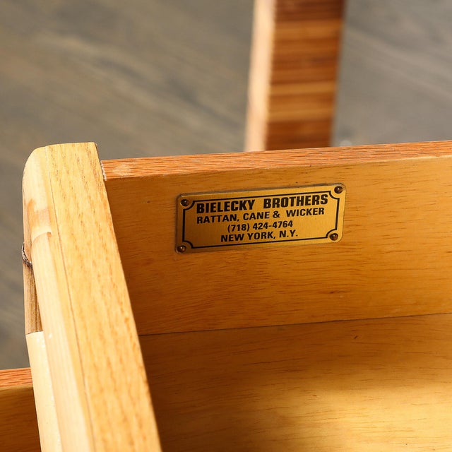 Wood Mid-Century Modernist Rattan & Bamboo Wrapped Desk Signed Bielecky Brothers For Sale - Image 7 of 18